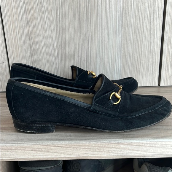 Gucci  Women’s Black Suede Loafers with Gold Detail. - Picture 5 of 6